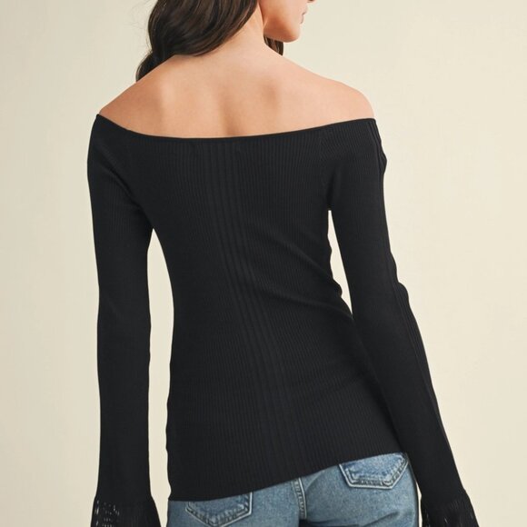 Monica Bell Sleeve Sweater Top | Women's Black Trendy Fall and Winter Pullover - Picture 6 of 9